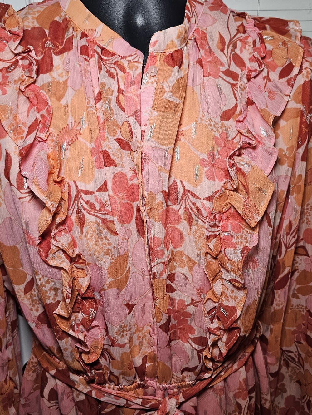 Lauren Conrad Cottagecore Dress Size Large Romantic Chiffon Ruffle - Picture 2 of 9
